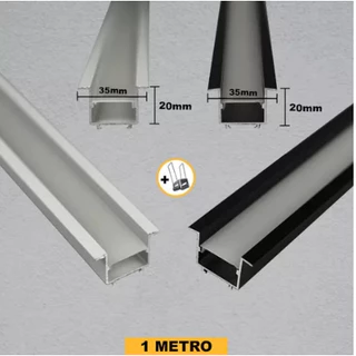 Perfil Led Embutir Recuado 1m 35x20 P/ Fita Led + Presilhas