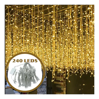 Pisca Pisca Cascata Natal Enfeite 240 Leds 8 funções 5 metros Branco Frio 110V