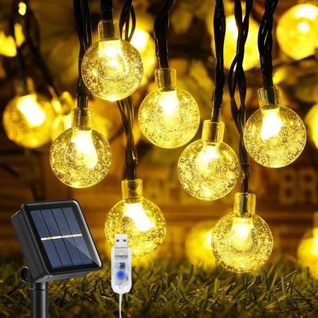 Cordão De Lâmpadas Led Pisca Pisca Formato Bolinha 5 Metros 20L Carregamento Solar Natal