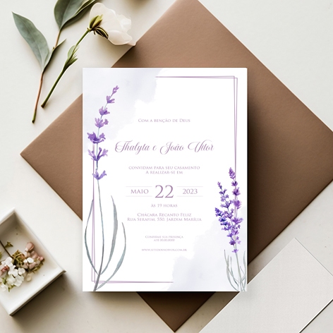 Convite de Casamento Floral Lavanda Rústico