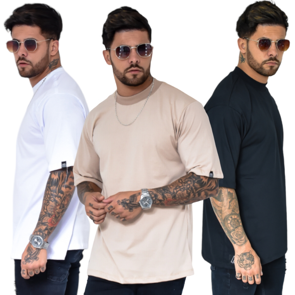 Oversized T-shirt Kit Com 3 Peças Preta Bege E Branca Kit 3