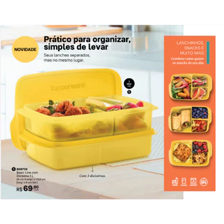Tupperware Basic Line com Divisória 1 litro Amarela (marmita)