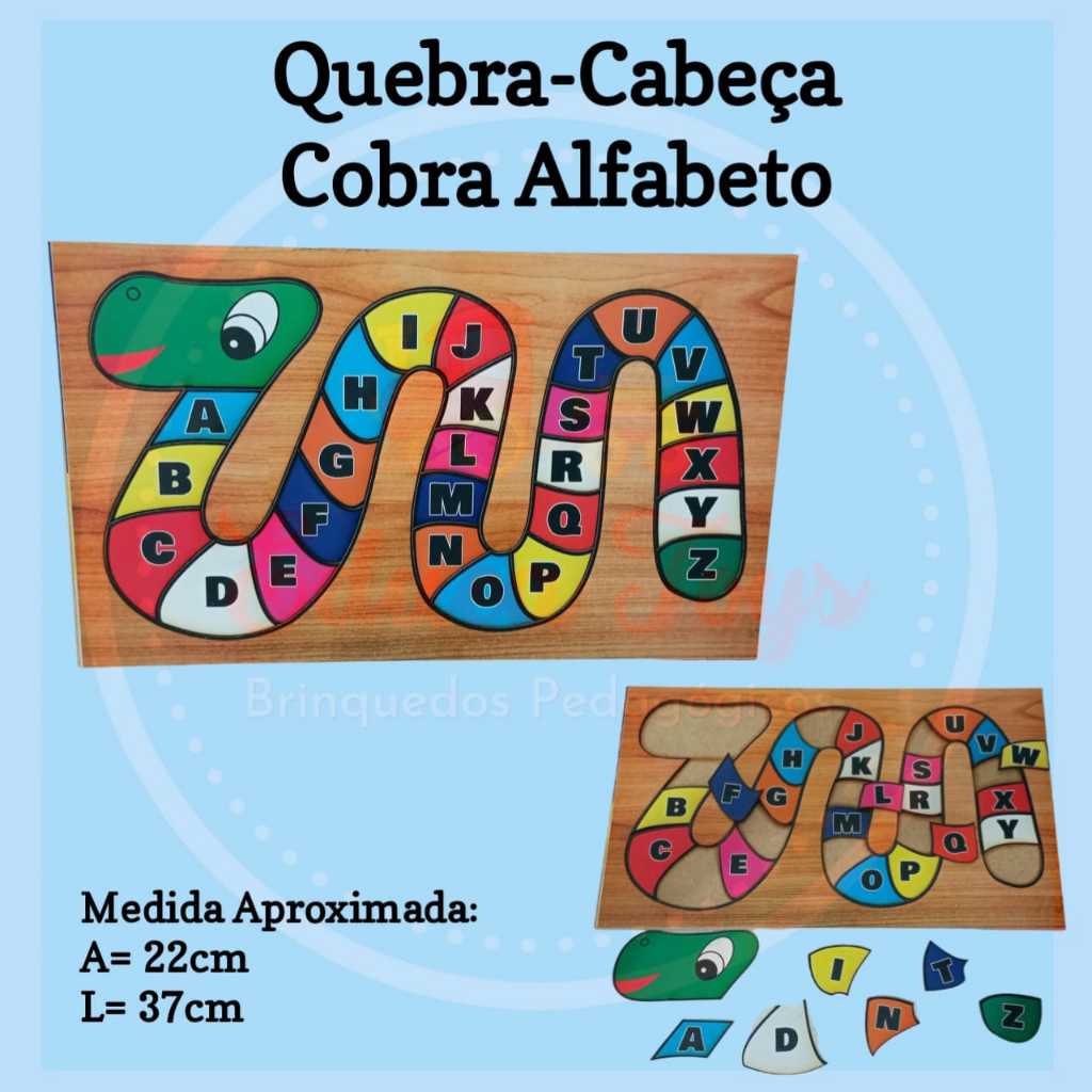 Quebra-Cabeça 26 Peças Cobra Aprendendo o Alfabeto Brinquedo Educativo de  Madeira Brinquedos Educativos Bambalalão Brinquedos Educativos