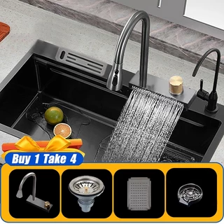 kit Cuba Cozinha Gourmet Luxo Aço Inox 304 Preto Com Acessórios 75cm