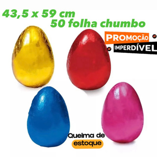 50 FOLHA CHUMBO DE ALUMÍNIO PARA OVO DE PÁSCOA 43,5x59 CM CORES OFF