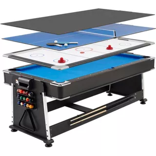 Mesa Multijogos 4 em 1 Ping Pong Bilhar e Air Hockey Preto Montagem Intuitiva