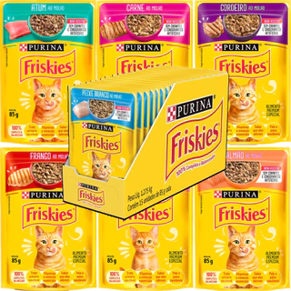 Ração Úmida Nestlé Purina Friskies Sachê para Gatos 85g Caixa Fechada Com 15 Unidades ou 12 Variados