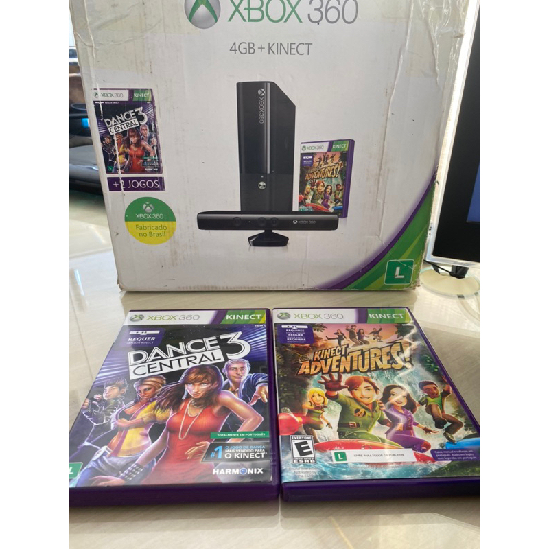 Xbox 360 Super Slim 4GB Kinect 1 Controle 2 Jogos