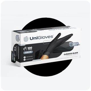 LUVA PREC. LATEX COM PÓ BLACK - UNIGLOVES CX C/ 100 UN