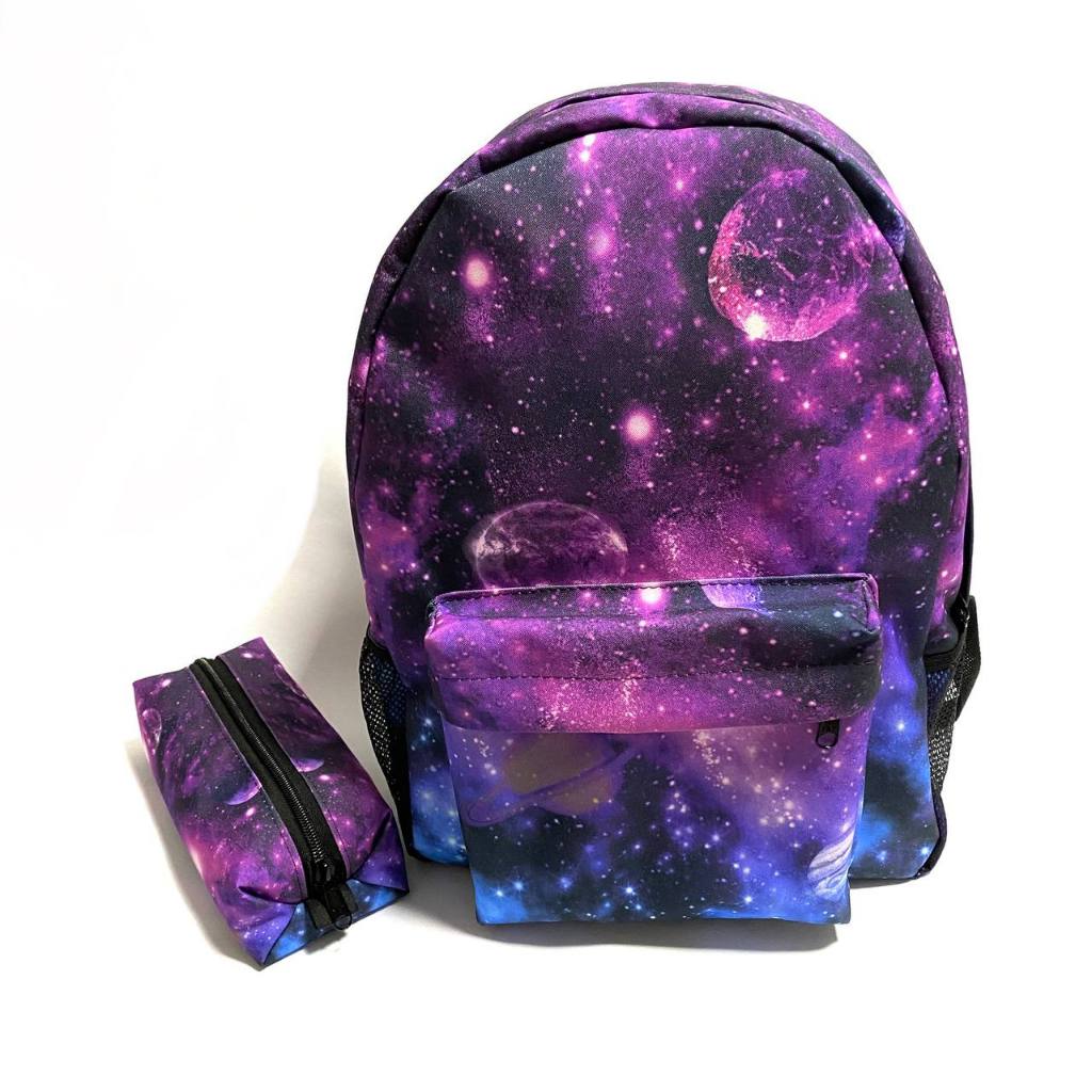 Kit mochila e estojo grande padr o escolar Galaxia and galaxy roxo