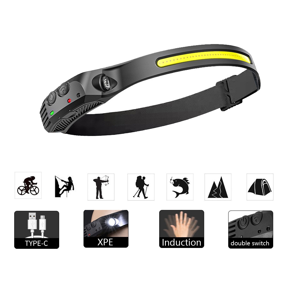 Lanterna de Cabeça Recarregável Led Corpo Motion Camping Torch Light Lamp Com Usb