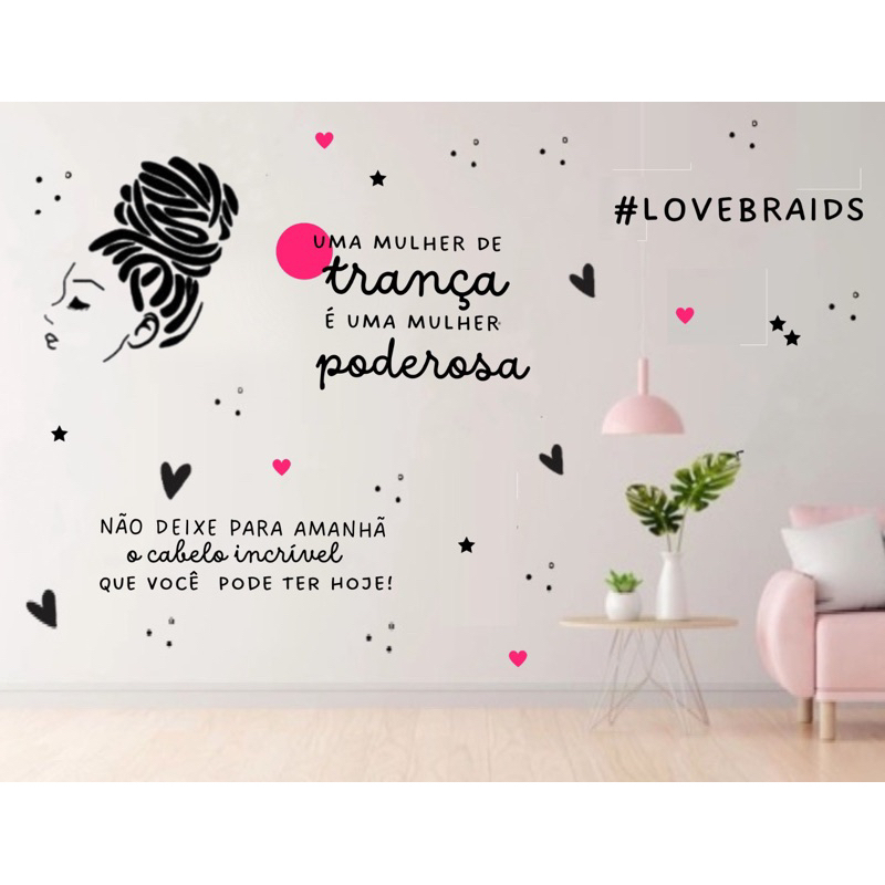 Adesivo De Parede Decorativo Salão De Beleza Logo Trança Trancista Nome  PERSONALIZADO