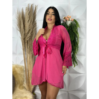 Hobby + Camisola Renda Lingerie Robe Roupão Feminino Pijama Dormir 241 e  297 em Promoção na Americanas