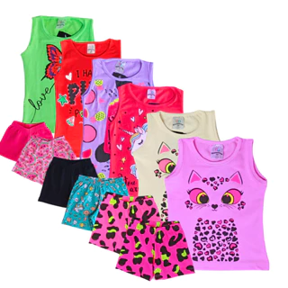 Kit Sortido com 10 peças Infantil Feminino - 5 Regatas + 5 Shorts