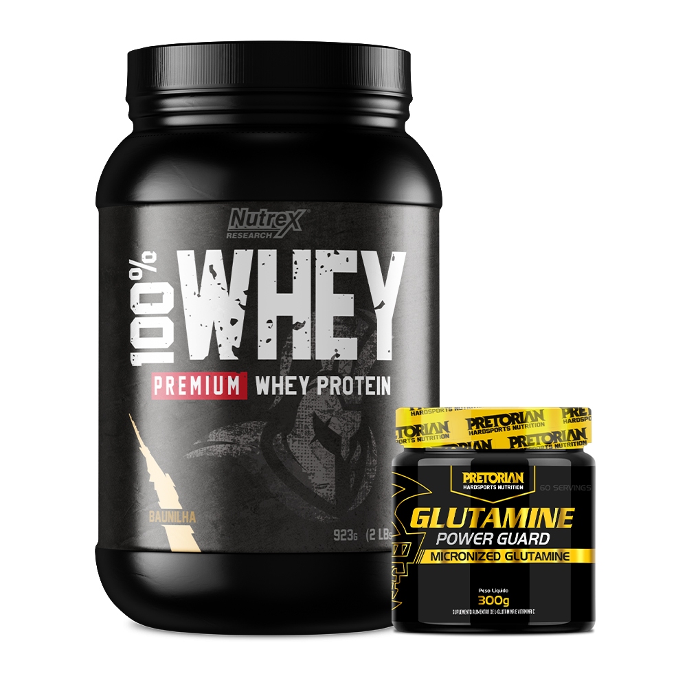 Kit Whey Protein 100% 923g – Nutrex + Glutamine Power Guard 300g – Pretorian