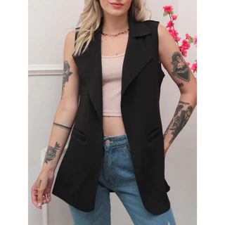 OitoW Max Colete em Tecido de Alfaiataria Social Longa Neoprene com Elastano