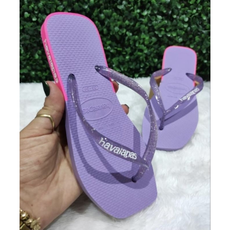 Chinelo Feminino Square de Correia Personalizada Slim Gliter Quadrado Macio Confortável