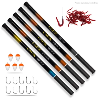 Kit com 5 Cinco Varas Telescópicas 1,80m - 2,10m - 2,40m - 2,70m - 3,00m Pescaria Tilápia Lambari Piau entre outros Pesca