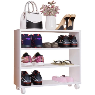 Sapateira Com Rodízios Giratório 100% Mdf Branco 60cm Sapatos Compacta