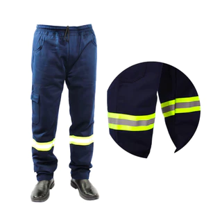Calça Brim Cargo Profissional Com Faixa Refletiva