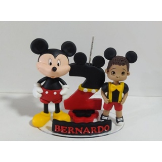 Vela Aniversário Mickey Topo de Bolo em Biscuit