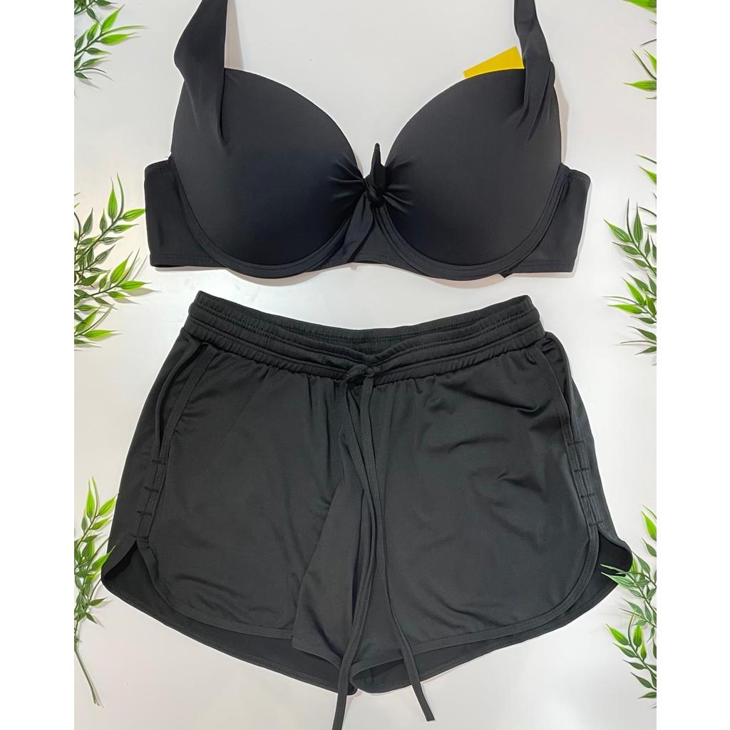 Top biquini com shorts praia e piscina, verão P/M/G/GG. feminino cor preto