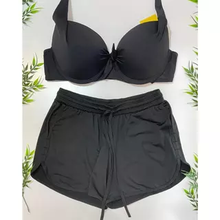 Top biquini com shorts praia e piscina, verão P/M/G/GG. feminino cor preto