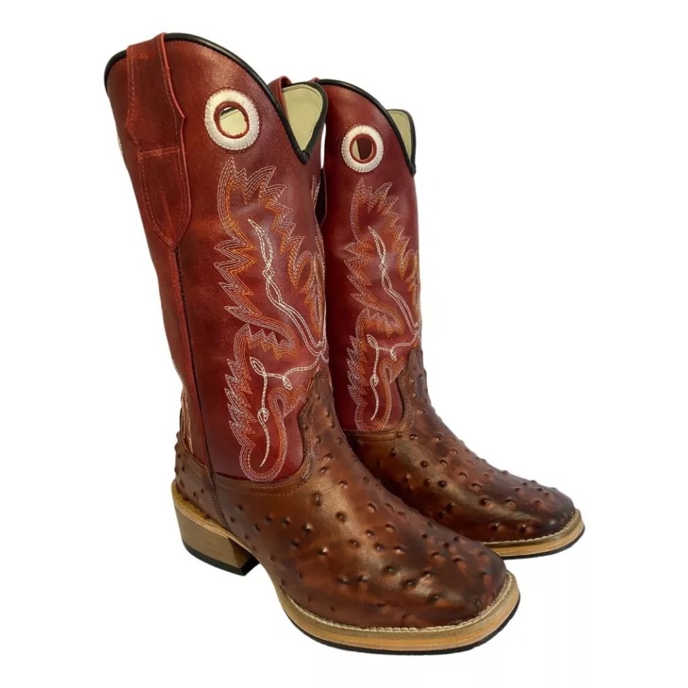 Bota Texana Masculina Avestruz Salto Carrapeta