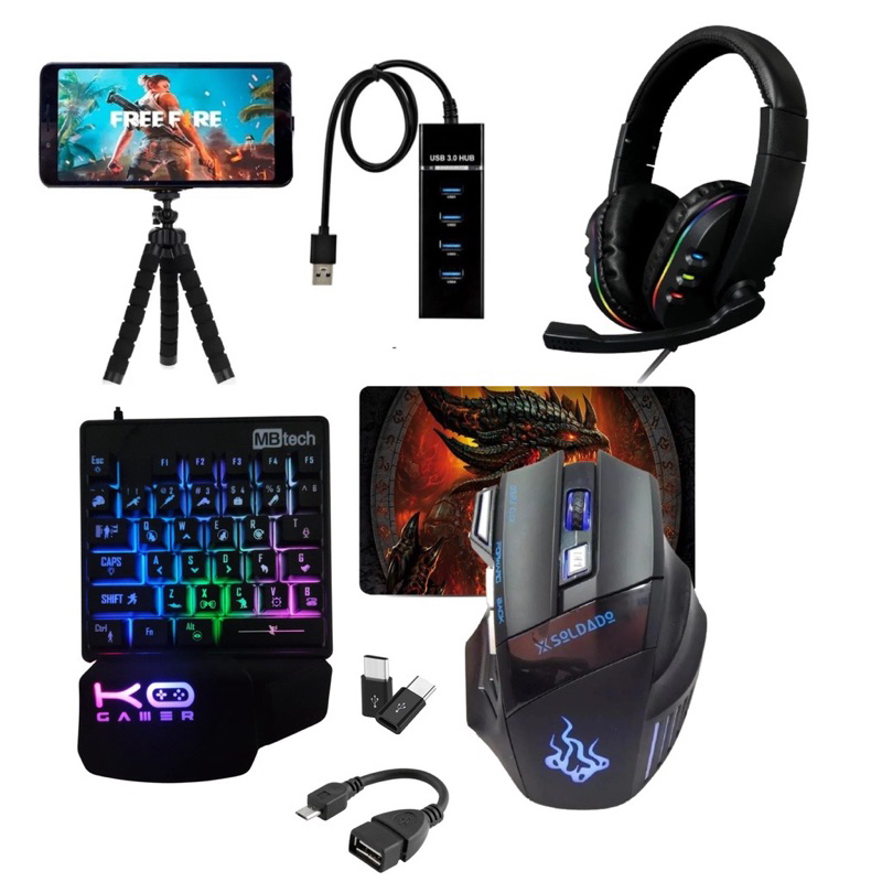 Kit Mouse E Teclado Uma Mão One Hand + Mobilador 3.0 + Headset P2