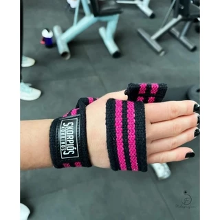 Par Straps 100% algodão preto com PINK para academia, cross fit e musculação.