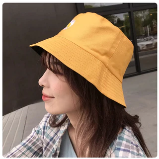 Bucket Unissex Dupla Face Pescador Algodão Bordado Margarida Chapéu Cata Ovo