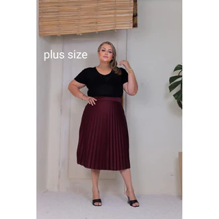 saia plissada midi plus size moda evangélica cod129