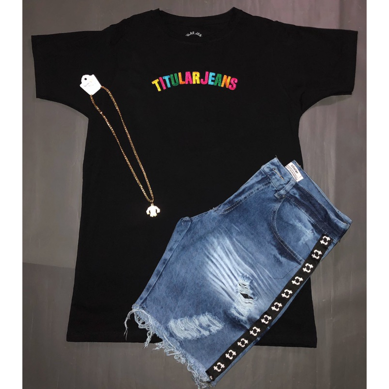 Conjunto Titular jeans (camisa + short + cordão)