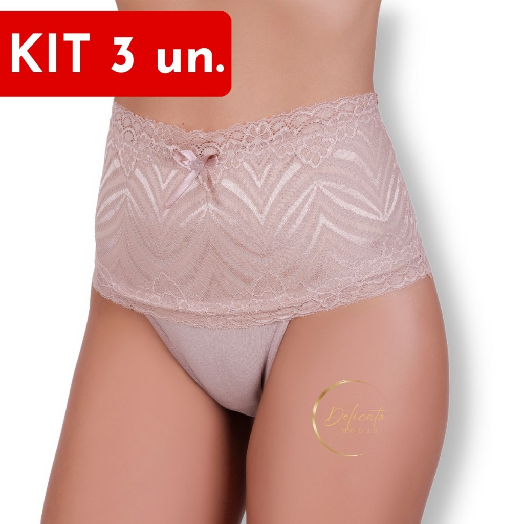 Kit 3 Calcinha Modeladora Suplex Pós Parto Grávida Segura Barriga