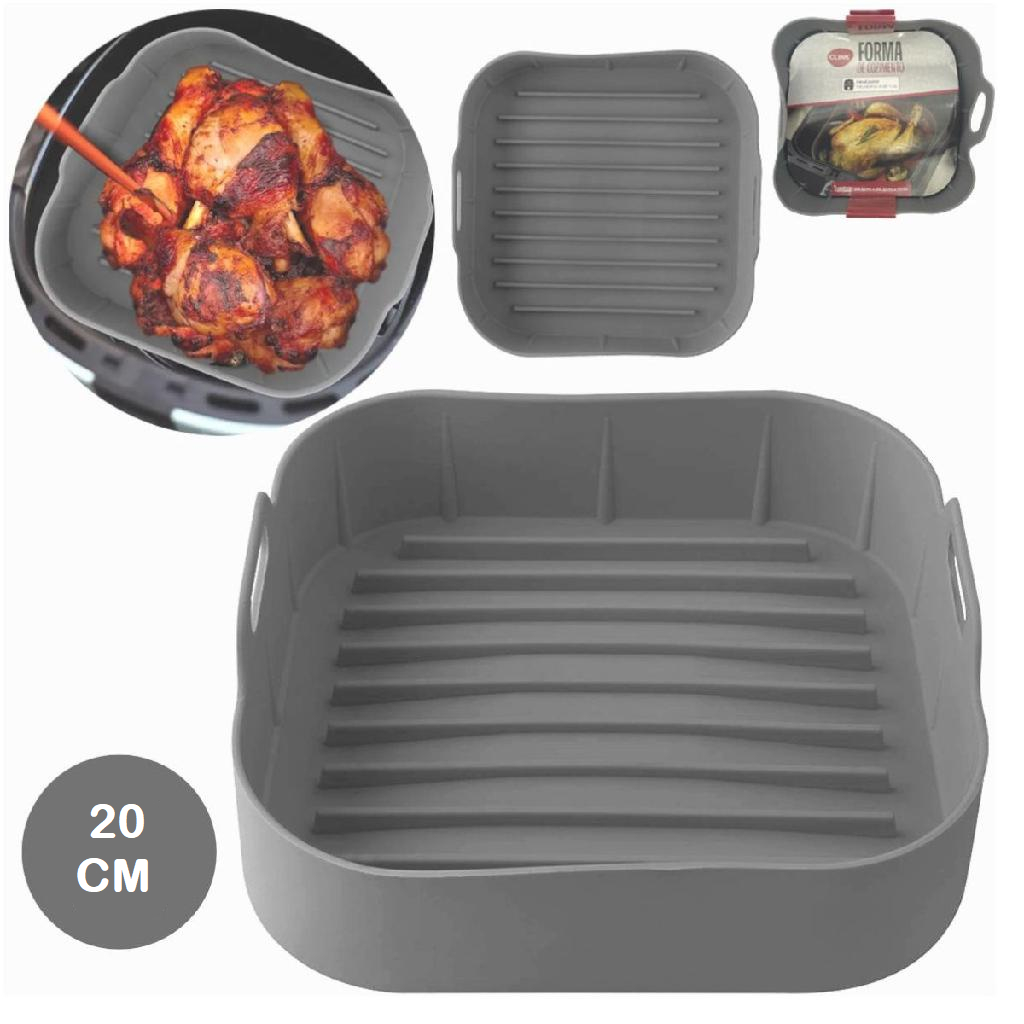 Forma de Silicone Flexível Quadrada Para Fritadeira Air Fryer Forno e Microondas 20cm