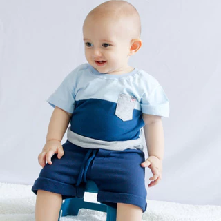 Conjunto Infantil Masculino Bebe Menino - Roupa Bebê Menino Alta Qualidade Algodão - Camisa e Bermuda Moletom - Listrado Novo