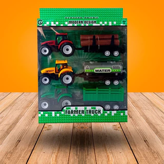 Kit 3 Tratores Truck Caçamba Madeireira Pipa/Água 20Cm C/Fricção