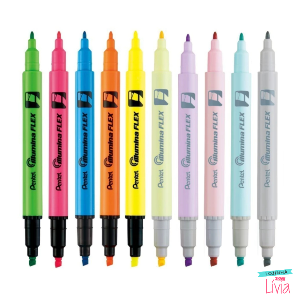 Marca Texto Ponta Dupla PENTEL Illumina Flex Neon / Pastel - UN / KIT - Escolha a Cor