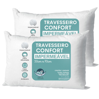 Kit 2 Travesseiros impermeável 50x70 Lavável Fibra Siliconada