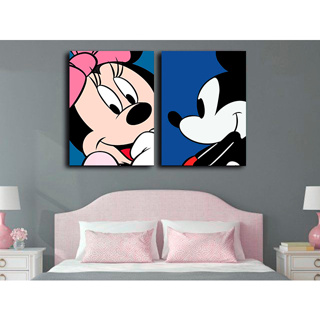 Kit Com 2 Placas Decorativas MDF Para Decorar Casal Mickey e Minnie Mouse Amor Love 20x30