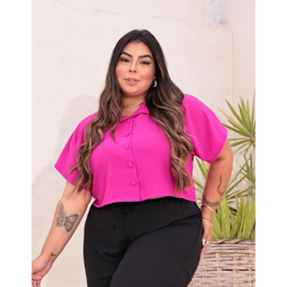 Blusa Feminina Tipo Cropped Manga Curta Plus Size Mazal