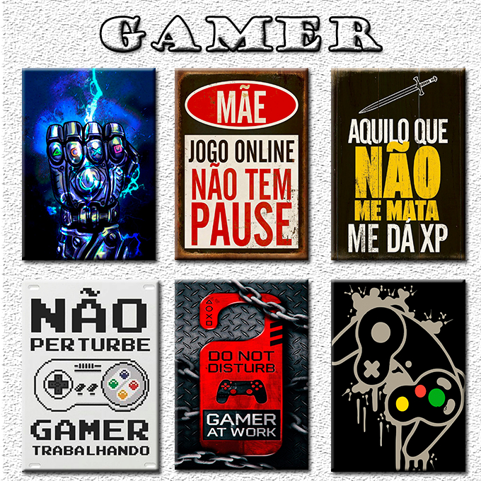 Placas Decorativas MDF Tema Gamer Jogos Frases Só Mais Cinco Minutinhos Quadros Decoração Para o Quarto 13x20
