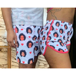 Shorts Tactel Casal Conjunto Personalizado Com Foto Presente