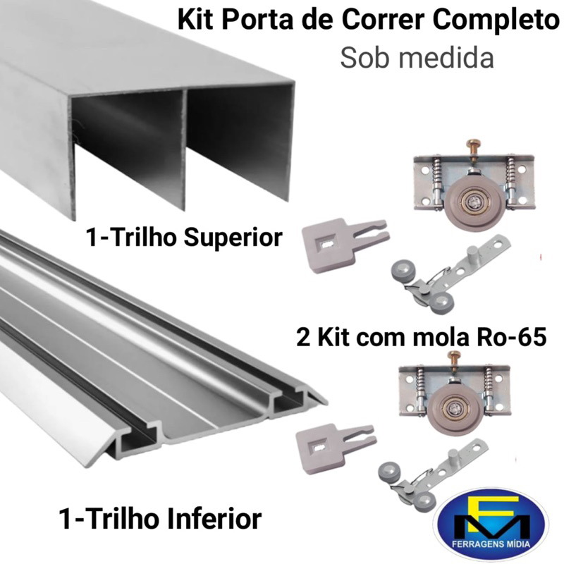 kit Porta de Correr de Guarda Roupa Pia Armário e Diversos Fechamento Ro-65 Roldana Rodízio