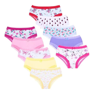 Kit 10 Calcinha Infantil Com Rendinha Algodão