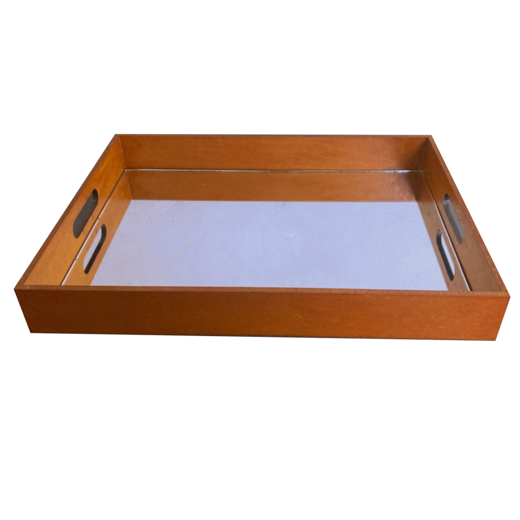 Bandeija Grande Espelhada Em Vidro Decoração 40x30x6,5CM Bandeja Verniz Café da Manha, Bar Bebidas