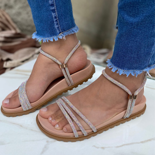 sandália feminina papete strass brilho  Birken lançamento