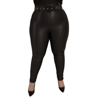 Calça Couro Fake Plus Size G1 ao G3 Premium Cirre Brilho Molhado Chapa Barriga