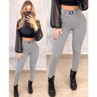 Calça Feminina Cintura Alta Skinny Com Cinto