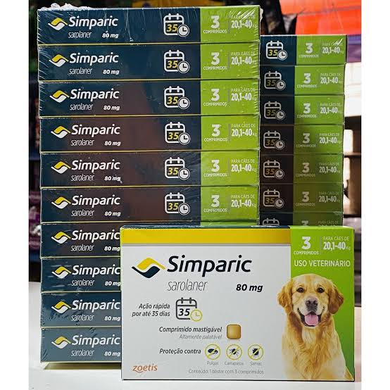 simparic 80 mg cães 20,1 a 40 kg cx c/3 comprimidos zoetis original ...